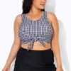 Black & White Gingham Knotted Crop Bikini Top -Maraluxe Swimwear Shop b debk095001 1