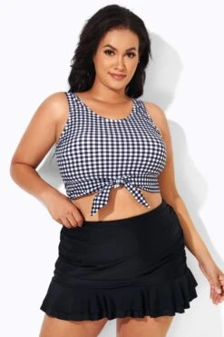 Black & White Gingham Knotted Crop Bikini Top -Maraluxe Swimwear Shop b debk095001 2