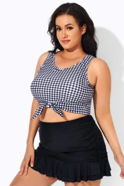 Black & White Gingham Knotted Crop Bikini Top -Maraluxe Swimwear Shop b debk095001 4