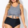 Black & White Striped Knotted Crop Bikini Top -Maraluxe Swimwear Shop b debk095002 1