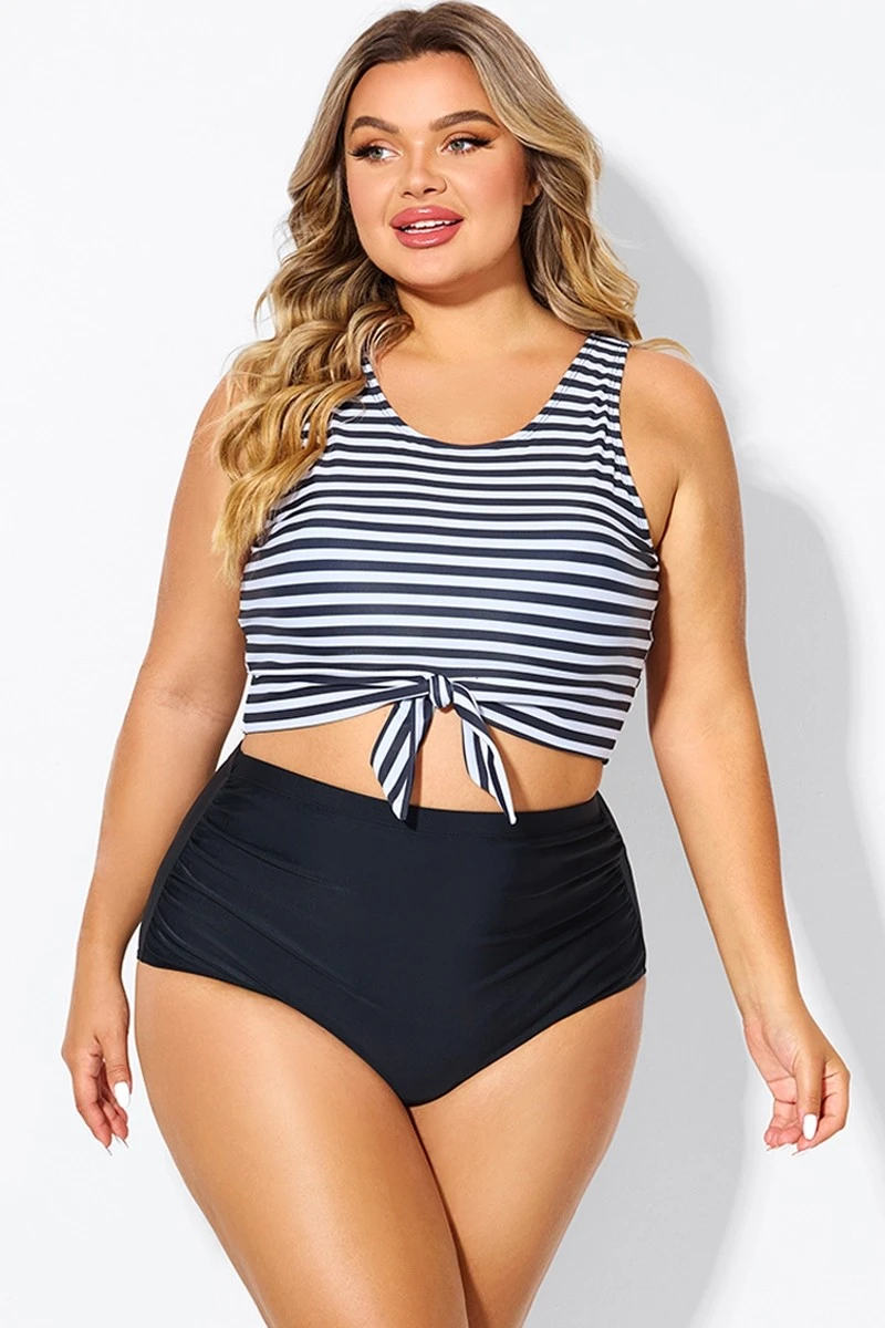 Black & White Striped Knotted Crop Bikini Top 3 Black & White Striped Knotted Crop Bikini Top