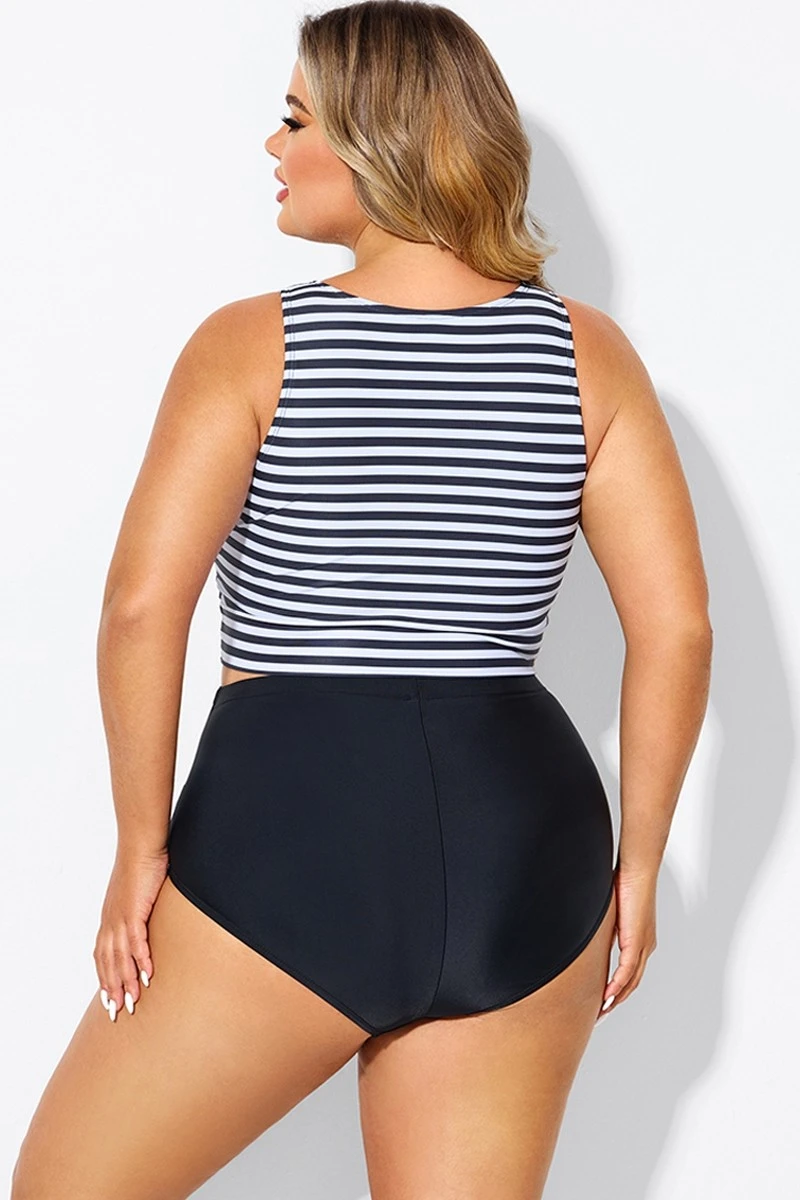 Black & White Striped Knotted Crop Bikini Top 4 Black & White Striped Knotted Crop Bikini Top - Image 2