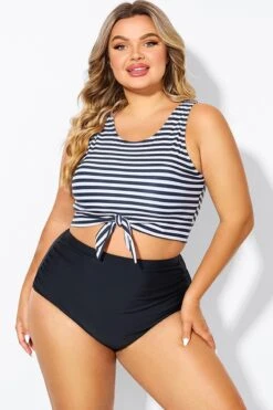 Black & White Striped Knotted Crop Bikini Top 10 Black & White Striped Knotted Crop Bikini Top -Maraluxe Swimwear Shop b debk095002 3