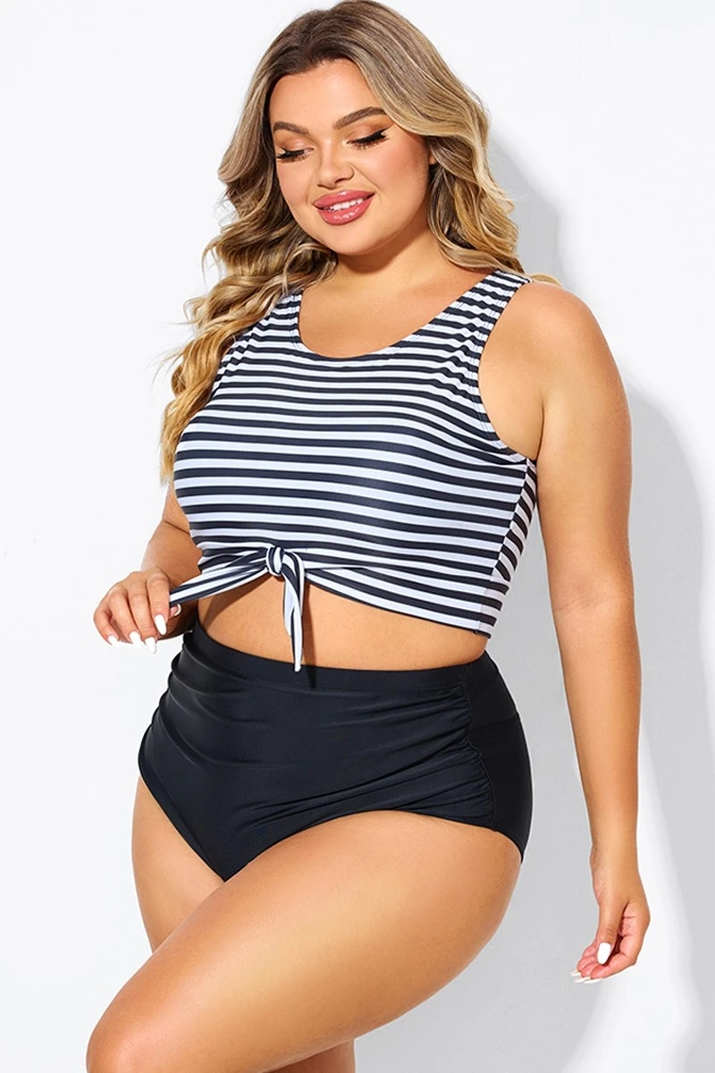 Black & White Striped Knotted Crop Bikini Top 6 Black & White Striped Knotted Crop Bikini Top - Image 4
