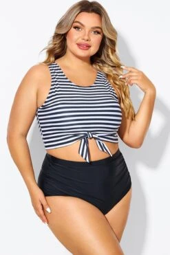 Black & White Striped Knotted Crop Bikini Top 12 Black & White Striped Knotted Crop Bikini Top -Maraluxe Swimwear Shop b debk095002 5