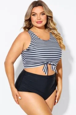 Black & White Striped Knotted Crop Bikini Top 13 Black & White Striped Knotted Crop Bikini Top -Maraluxe Swimwear Shop b debk095002 6