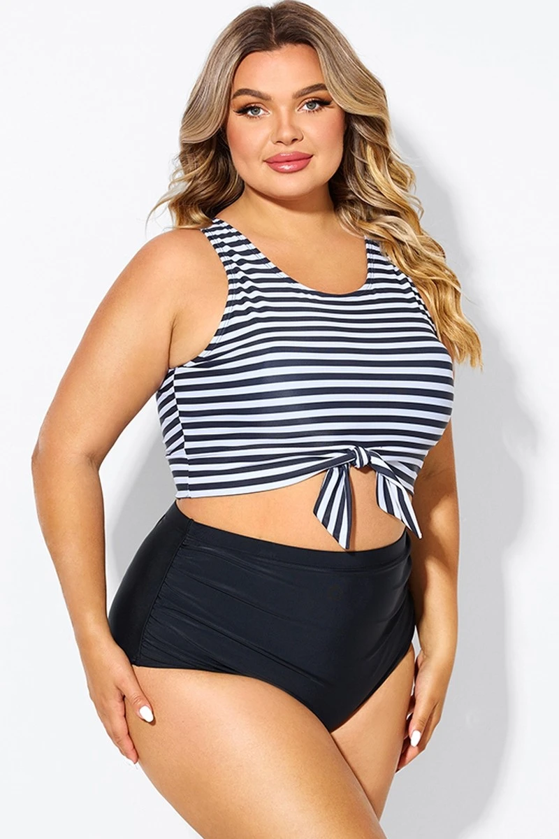 Black & White Striped Knotted Crop Bikini Top 8 Black & White Striped Knotted Crop Bikini Top - Image 6