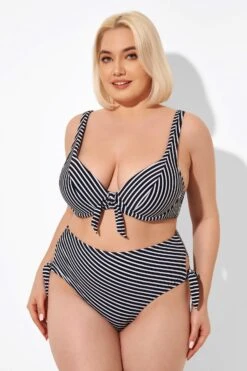 Black Stripes Knot Front Underwire Bikini Top -Maraluxe Swimwear Shop b debk098001 4
