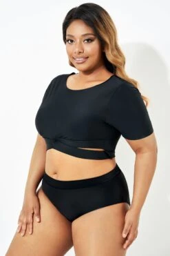 Black Cross Under The Bust Bikini Top With Sleeves 8 Black Cross Under The Bust Bikini Top With Sleeves -Maraluxe Swimwear Shop b debk101001 3