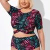 Leaf Print Round Neck Bikini Top With Sleeves -Maraluxe Swimwear Shop b debk101002 1
