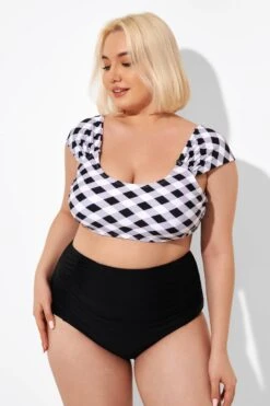 Black & White Gingham Bikini Top With Sleeves -Maraluxe Swimwear Shop b debk103001 3