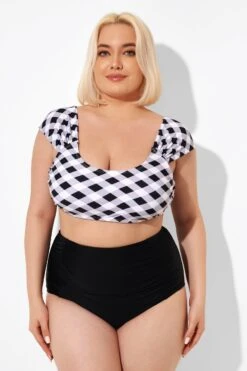 Black & White Gingham Bikini Top With Sleeves -Maraluxe Swimwear Shop b debk103001 4