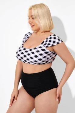 Black & White Gingham Bikini Top With Sleeves -Maraluxe Swimwear Shop b debk103001 5
