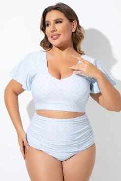 Blue Geometric Pattern Bikini Top With Flutter Sleeve -Maraluxe Swimwear Shop b debk108001 3