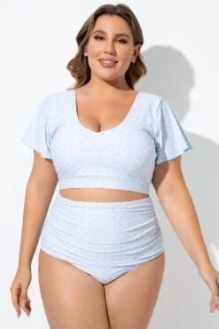 Blue Geometric Pattern Bikini Top With Flutter Sleeve -Maraluxe Swimwear Shop b debk108001 5