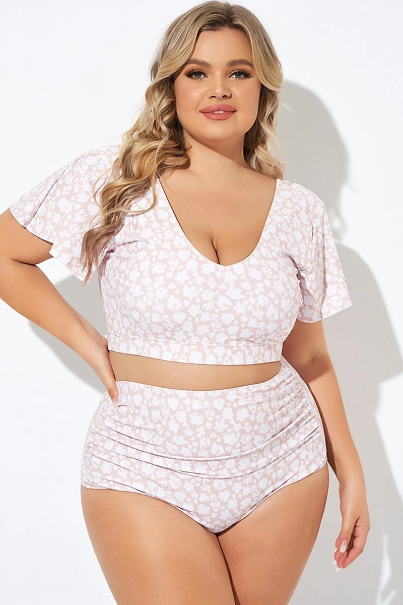 Floral Print V-neck Flutter Sleeve Bikini Top 3 Floral Print V-neck Flutter Sleeve Bikini Top