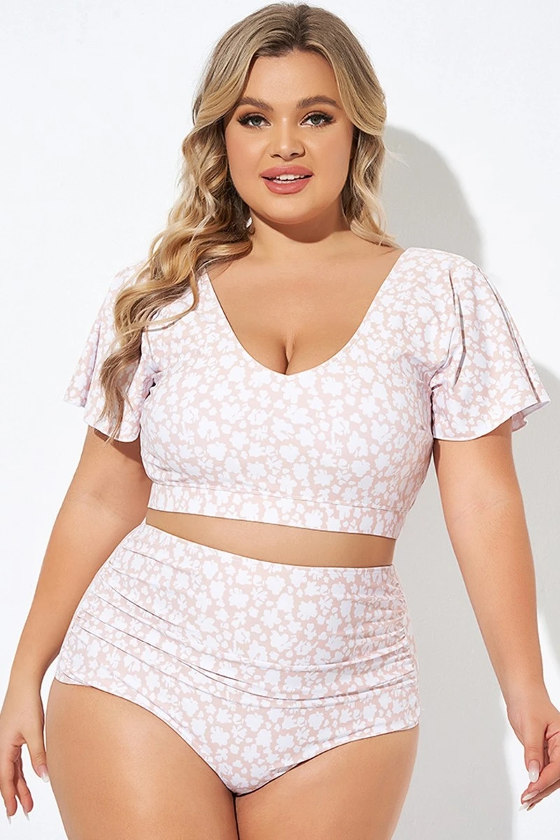 Floral Print V-neck Flutter Sleeve Bikini Top 5 Floral Print V-neck Flutter Sleeve Bikini Top - Image 3