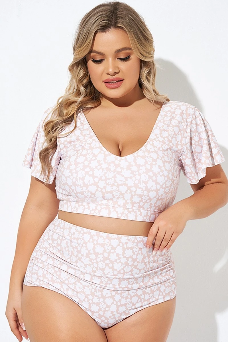 Floral Print V-neck Flutter Sleeve Bikini Top 7 Floral Print V-neck Flutter Sleeve Bikini Top - Image 5