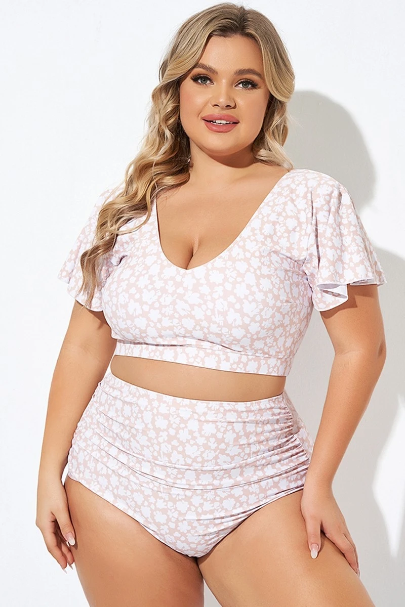 Floral Print V-neck Flutter Sleeve Bikini Top 8 Floral Print V-neck Flutter Sleeve Bikini Top - Image 6