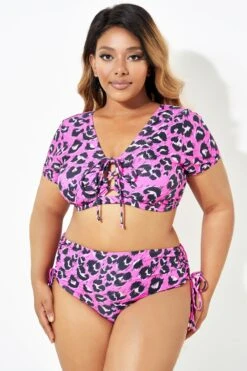 Sexy Pink Leopard Print Lace Up Bikini Top 12 Sexy Pink Leopard Print Lace Up Bikini Top -Maraluxe Swimwear Shop b debk109001 3 1