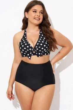Polka Dot V Neck Front Knot Bikini Top -Maraluxe Swimwear Shop b debk139001 4