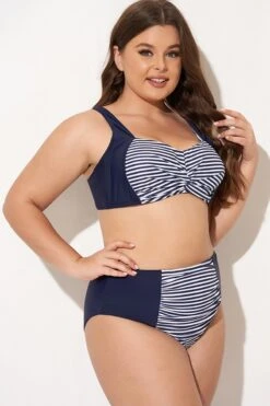 Navy Striped Twist-Front Bikini Top -Maraluxe Swimwear Shop b debk141001 6
