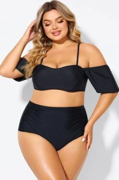 Black Lace Up Off The Shoulder Ruffle Bikini Top 10 Black Lace Up Off The Shoulder Ruffle Bikini Top -Maraluxe Swimwear Shop b debk145001 3