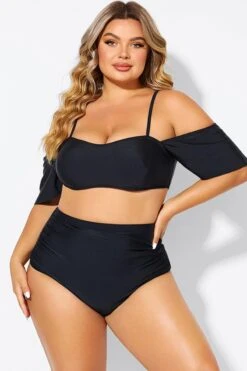 Black Lace Up Off The Shoulder Ruffle Bikini Top 12 Black Lace Up Off The Shoulder Ruffle Bikini Top -Maraluxe Swimwear Shop b debk145001 5