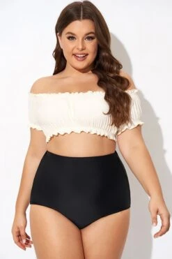 Retro White Ruffles Bardot Sleeves Bikini Top -Maraluxe Swimwear Shop b debk147001 3
