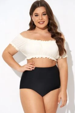 Retro White Ruffles Bardot Sleeves Bikini Top -Maraluxe Swimwear Shop b debk147001 5