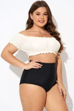 Retro White Ruffles Bardot Sleeves Bikini Top -Maraluxe Swimwear Shop b debk147001 6