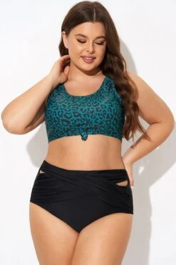 Green Leopard Print Knot Swim Bikini Top