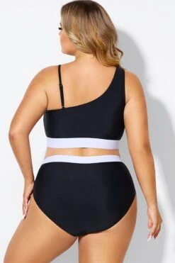 Black & White One Shoulder High Waisted Bikini Top -Maraluxe Swimwear Shop b debk149001 2