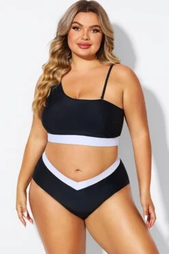 Black & White One Shoulder High Waisted Bikini Top -Maraluxe Swimwear Shop b debk149001 3