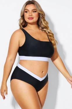 Black & White One Shoulder High Waisted Bikini Top -Maraluxe Swimwear Shop b debk149001 5