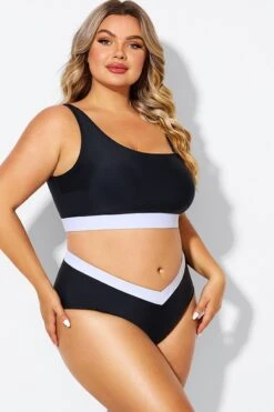 Black & White One Shoulder High Waisted Bikini Top -Maraluxe Swimwear Shop b debk149001 6