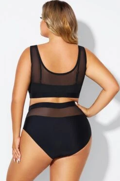Double Up Mesh Patchwork Solid Bikini Top -Maraluxe Swimwear Shop b debk150001 2