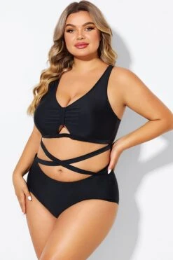 Black Plus Size With Adjustable Straps Sexy Bikini Top -Maraluxe Swimwear Shop b debk151001 4