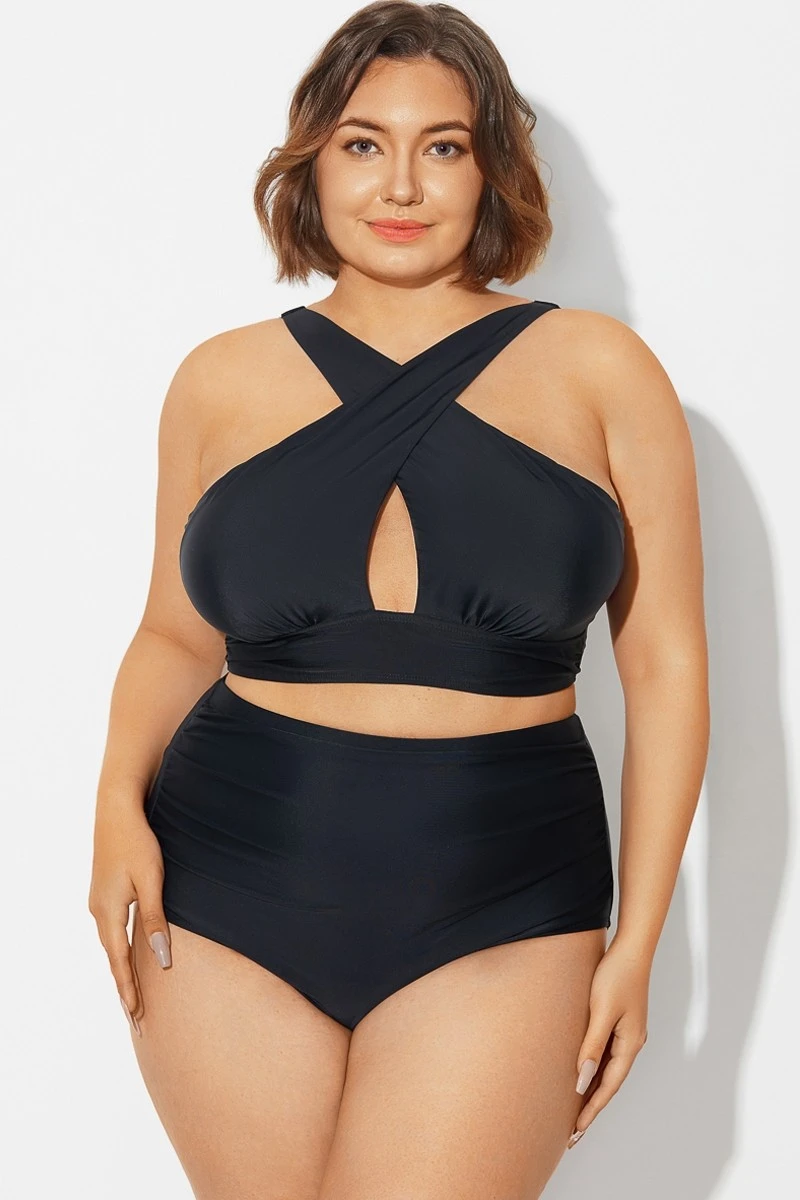 Black High Neck Cross Front Bikini Top 3 Black High Neck Cross Front Bikini Top