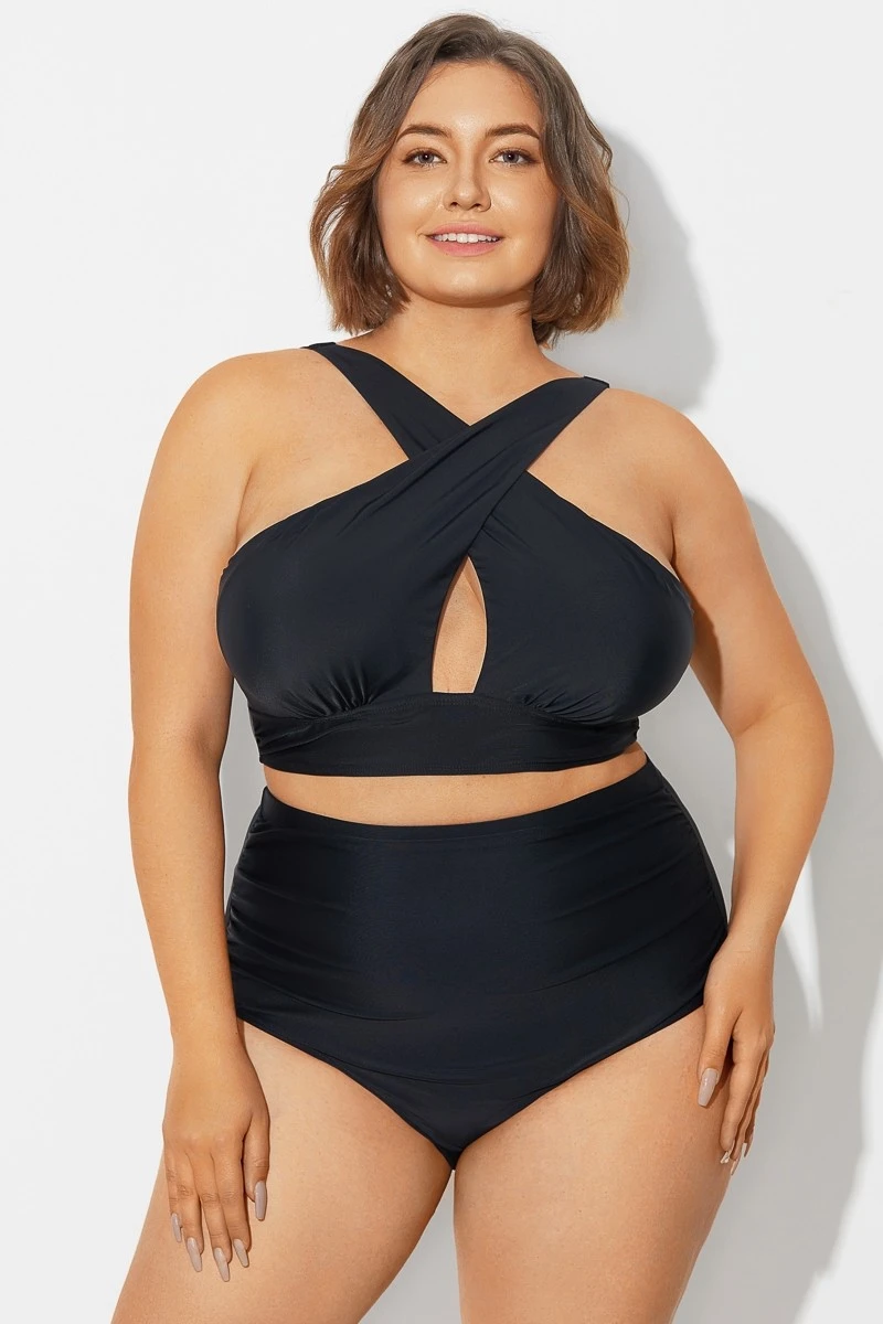 Black High Neck Cross Front Bikini Top 5 Black High Neck Cross Front Bikini Top - Image 3