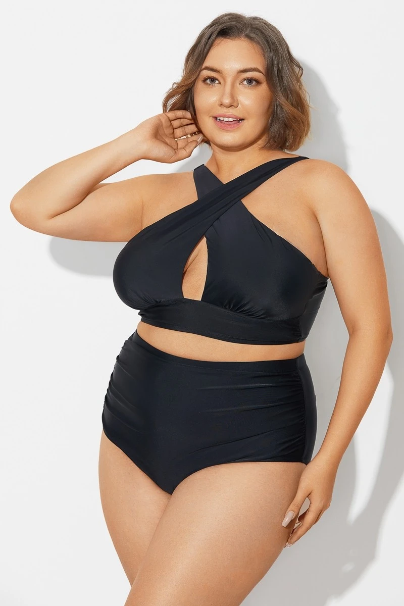 Black High Neck Cross Front Bikini Top 7 Black High Neck Cross Front Bikini Top - Image 5