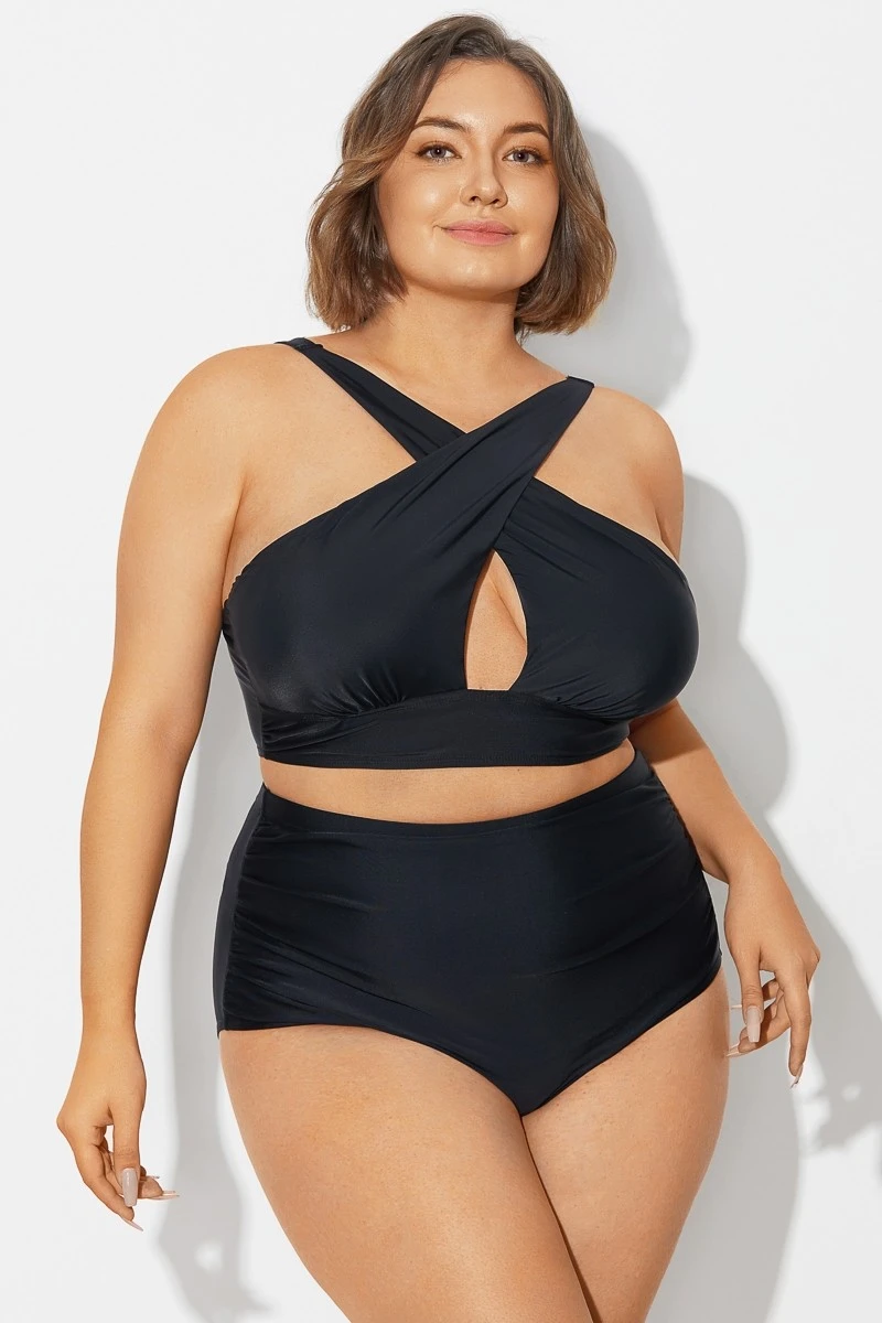 Black High Neck Cross Front Bikini Top 8 Black High Neck Cross Front Bikini Top - Image 6
