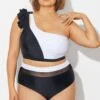 Black＆White Chic One Shoulder Bikini Top -Maraluxe Swimwear Shop b debk153001 1