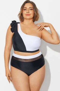 Black&White Chic One Shoulder Bikini Top