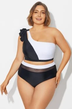 Black＆White Chic One Shoulder Bikini Top -Maraluxe Swimwear Shop b debk153001 3