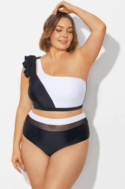 Black＆White Chic One Shoulder Bikini Top -Maraluxe Swimwear Shop b debk153001 4