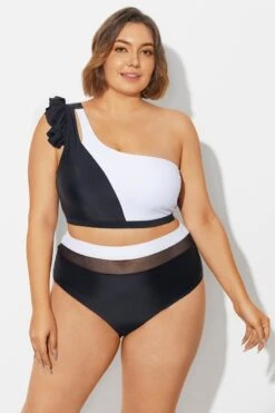 Black＆White Chic One Shoulder Bikini Top -Maraluxe Swimwear Shop b debk153001 5