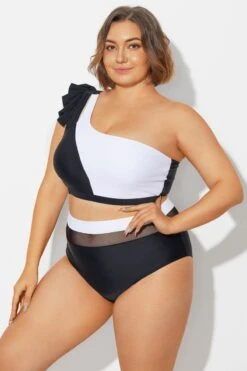 Black＆White Chic One Shoulder Bikini Top -Maraluxe Swimwear Shop b debk153001 6