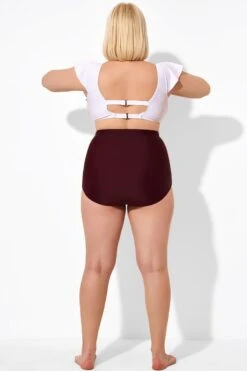 Wine Red High Waist Black Swimwear Shorts -Maraluxe Swimwear Shop b debt002016 3
