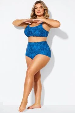 Navy Blue Floral Print High Waist Bikini Shorts 9 Navy Blue Floral Print High Waist Bikini Shorts -Maraluxe Swimwear Shop b debt002021 4